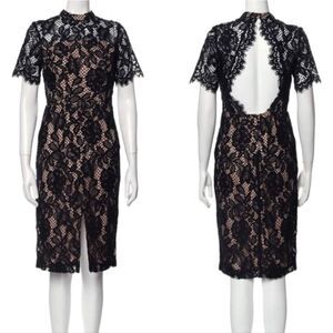 Alexis NWT Women's Black Lace Dress With Nude Lining Open Back Mock Neck Medium‎